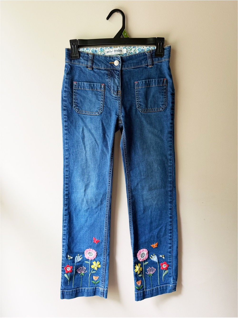 Mini Boden Girls Embroidered Floral Jeans Bootcut Size 11 - Picture 2 of 4